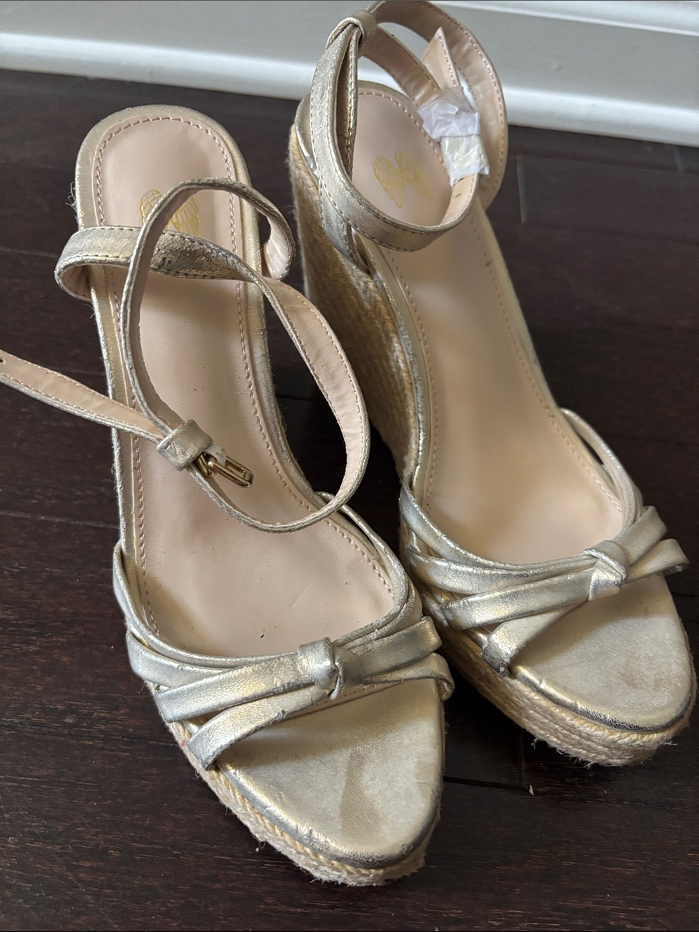 Source Unknown Metallic Gold Wedge Espadrille Sandals with Ankle Strap